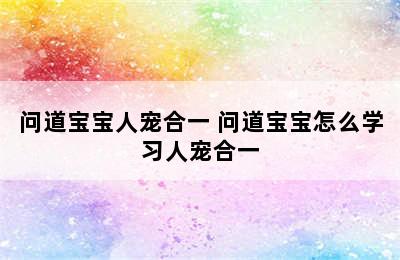 问道宝宝人宠合一 问道宝宝怎么学习人宠合一